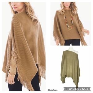 Chico’s Stella Fringe Poncho Tan size OS EUC